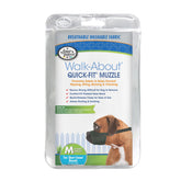 Four Paws Walk-About muzzle secure-fit on a medium dog during a walk.