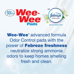 Four Paws Wee-Wee pads rapid-drying top layer visible to prevent tracking