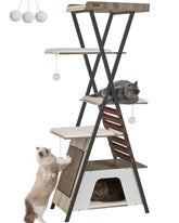 FourFurPets camel brown 72.4-inch cat tree top-perch ideal for multi-cat lounging
