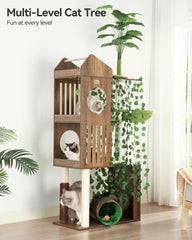 FourFurPets cat-tree greenery closeup highlighting décor-friendly climb.
