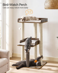FourFurPets cat tree scratching post trio promotes scratching, climbing, and playful exercise