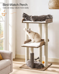FourFurPets cat tree scratching-posts provide long posts for scratching and play.