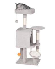 FourFurPets small cat tree assembly shows labeled parts for quick setup and safe use.