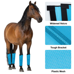FOXLVDA horse fly boots blue close-up of adjustable Velcro straps for secure fit.