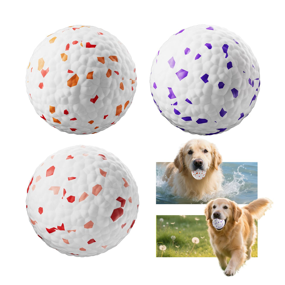 FOXMM E-TPU dog balls 3-pack closeup highlighting durable chew action for aggressive chewers.
