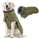 Fragralley dog coat left view shows waterproof shell and warm fleece for rainy day walks.