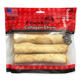 Frankly Pet original bacon-flavored collagen rolls 7-inch, a long-lasting chew that supports dental health.