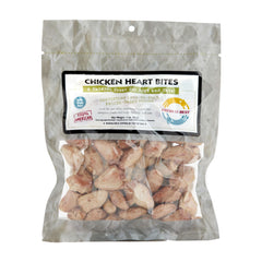 Fresh Is Best freeze-dried chicken hearts bag closeup showing premium single-ingredient protein for training rewards.