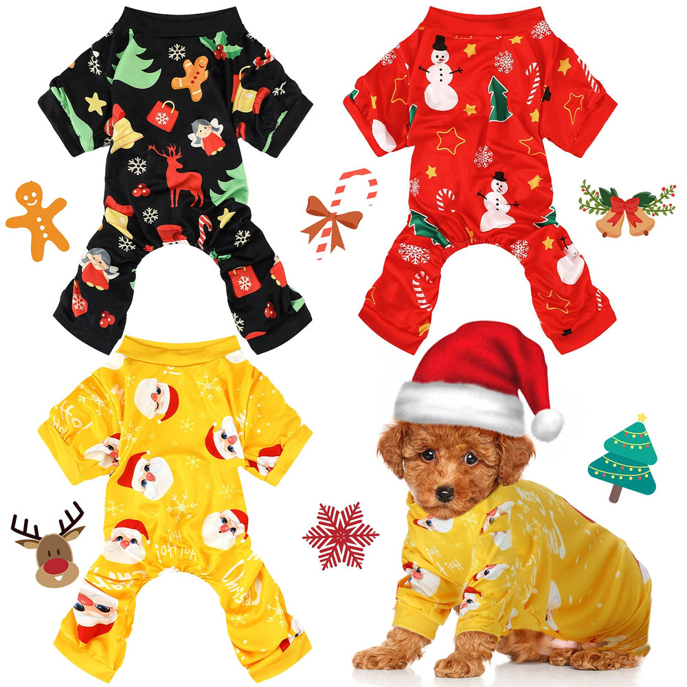 Frienda Christmas dog pajamas with snowman pattern front view keeps small dogs warm on winter walks