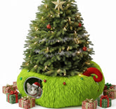 Frienda fluffy cat-tunnel bed elf-green design offers a cozy hiding spot for holiday cats