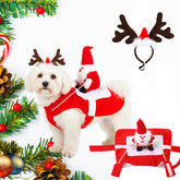 Frienda Santa dog costume front view shows cozy, adjustable fit for festive outings.