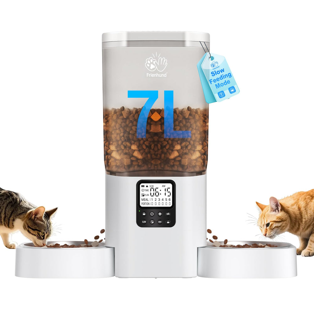 Frienhund Timed Automatic Cat Feeder display shows feeding schedule for easy monitoring.