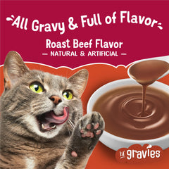 Friskies Lil' Gravies lickable-treat-pour provides quick moisture boost.