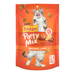Purina Friskies Party Mix Original Crunch, bolsa de 2.1 oz para premiar al gato.