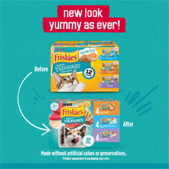 Friskies Tasty Treasures Prime Filets ocean fish and tuna close-up with shredded texture
