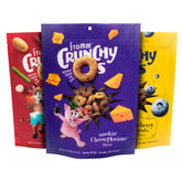 Fromm Crunchy Os variety-pack front view 6oz bags for convenient snack time
