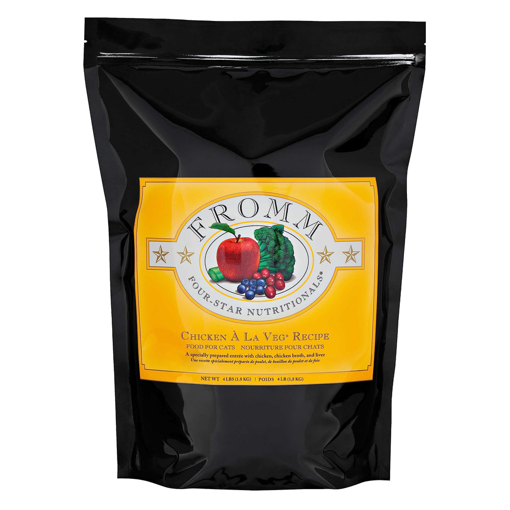 Fromm Four-Star Chicken A La Veg bag—premium dry cat food for all life stages, supports balanced nutrition.