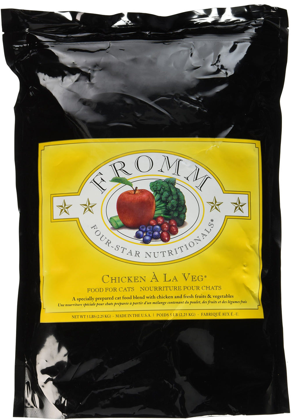 Fromm Four-Star Chicken A La Veg dry cat food bag—premium ingredients support balanced nutrition.