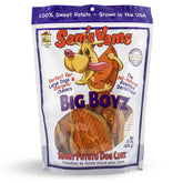 Front Porch Pets Sams Yams Big Boyz bag open showing resealable packaging for freshness