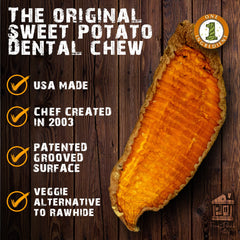 Sams Yams Big Boyz dog chew close-up shows grooves for dental benefits.
