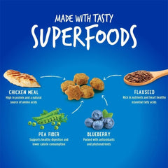 Fruitables Cat Treats superfoods close-up showcases flaxseed, cranberry, blueberries for wholesome snacking.