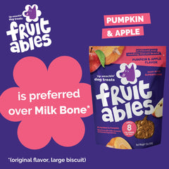 Fruitables Pumpkin Banana dog treats close-up highlighting low-calorie, tasty training-snack.