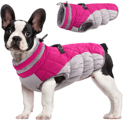 FUAMEY dog coat pink front view keeps dogs warm on winter walks
