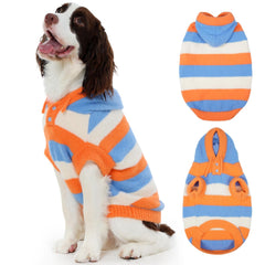 FUAMEY dog sweater orange stripes XL front view for warmth and cozy mobility.