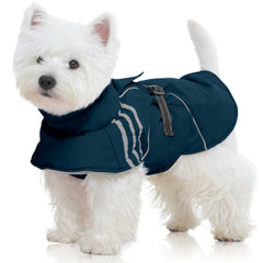 FUAMEY dog winter coat front view shows secure fit for warmth during cold walks
