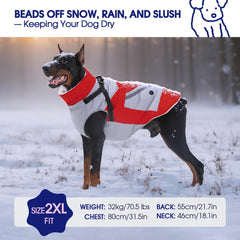 FUAMEY dog winter jacket waterproof exterior visible for rain and snow protection.