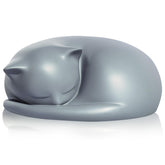 FUFYUKEY Cat Urn in gray resin with sleeping-cat design for a dignified memorial display.
