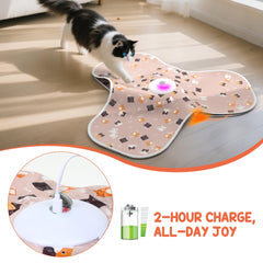 FUGODIWI pink toy reveals hidden mouse-tail action to stimulate chasing and ambush play.