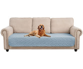 Fuguitex waterproof dog bed cover on sofa protects furniture from spills and slobber.