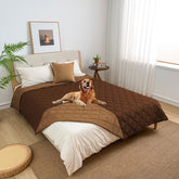 Fuguitex waterproof dog blanket front view in brown protects sofa from spills