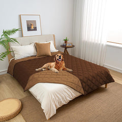 Fuguitex waterproof dog blanket front view in brown protects sofa from spills