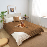 Fuguitex waterproof dog blanket folded brown demonstrates portable protection.