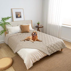 Fuguitex waterproof dog blanket reversible brown side protects furniture while staying cozy.