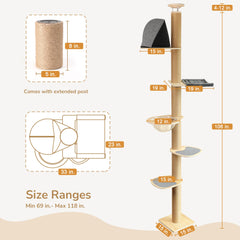 FUKUMARU cat tree thickened posts provide durable scratching support.