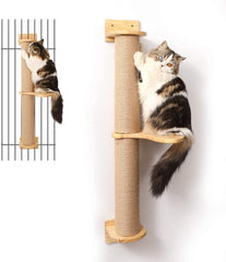FUKUMARU wall-mounted cat activity tree scratching posts provide durable play.