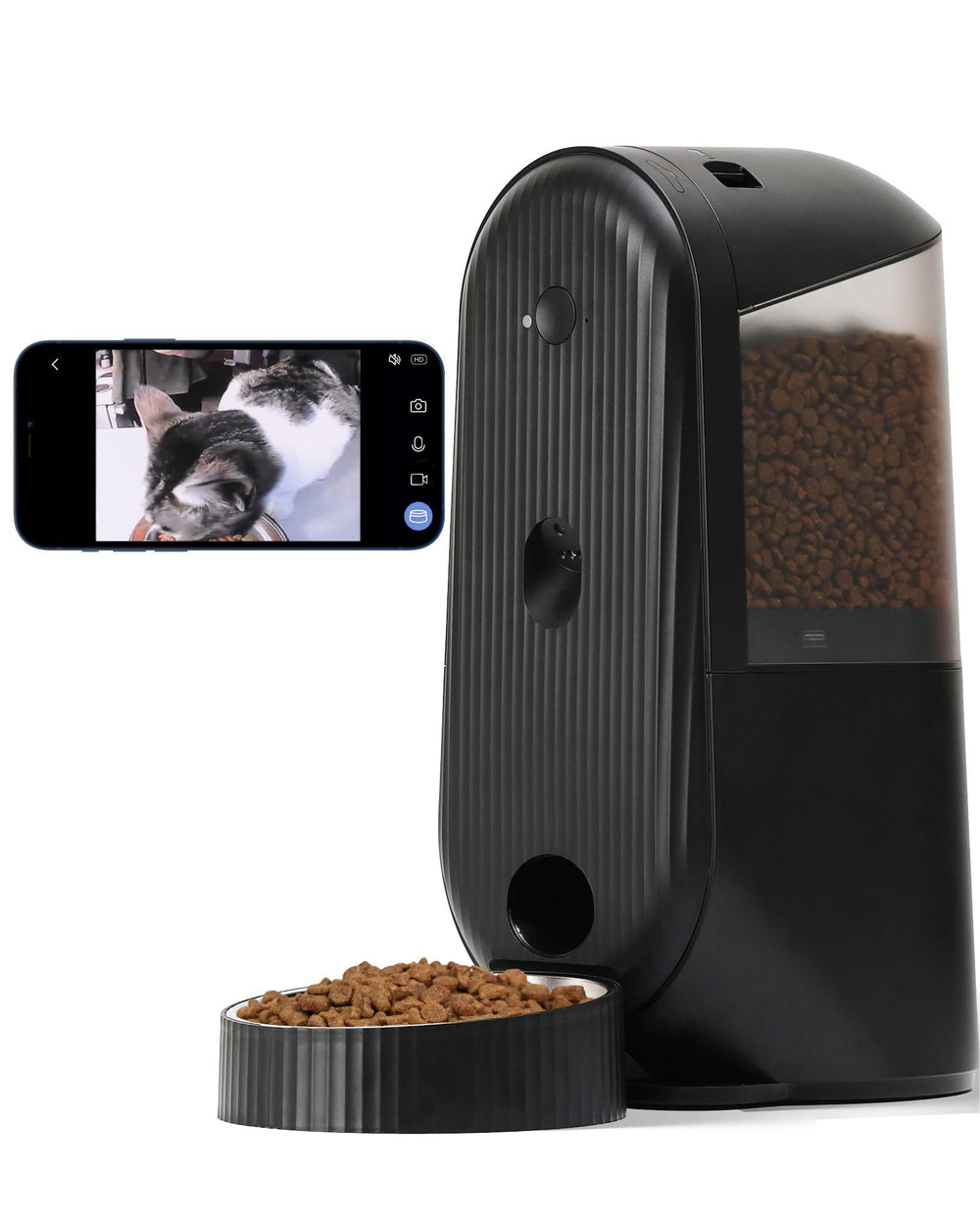 FUKUMARU automatic cat feeder front view showing compact home design.