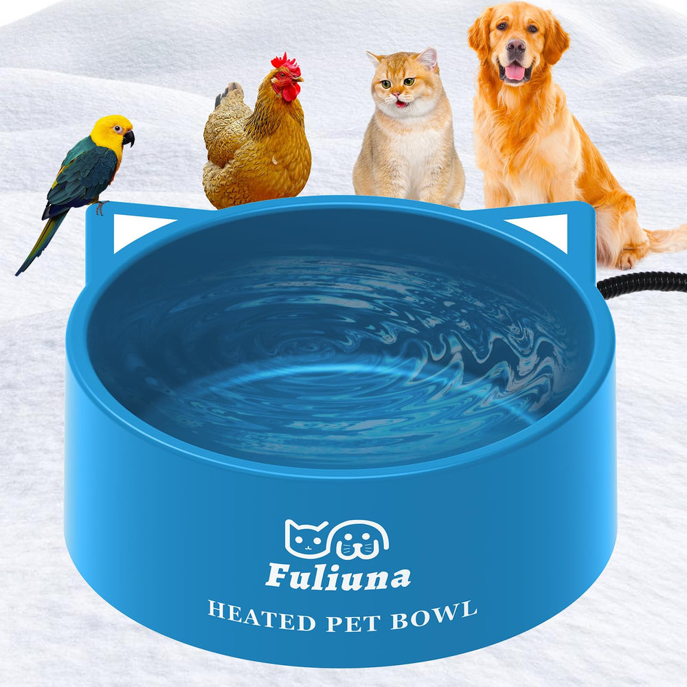 Fuliuna 3.2L heated water bowl for outdoor use keeps pets hydrated in winter.