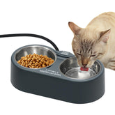 Fuliuna heated cat bowl front view shows dual bowls for warm water and meals.