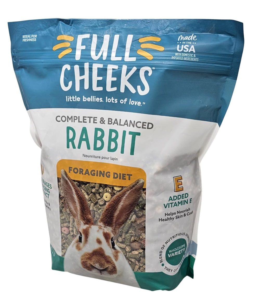 Full Cheeks foraging-diet pellets bag on counter for enrichment.