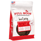 Full Moon Beef Jerky packaging highlights human-grade, USA-made ingredients.