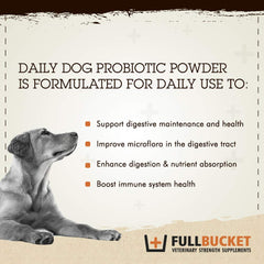 FullBucket Daily Dog Probiotic powder-dispense shows topping on meals