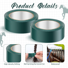 Fullhawl horse mane braiding in progress showing tape application.
