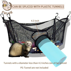 Fulue Ferret Ball Pit Hammock in-cage view showcases breathable mesh for observation and airflow.