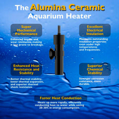 FUMAK alumina ceramic heater durability closeup demonstrates robust heat stability for freshwater and marine setups.