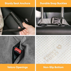 Funny Fuzzy seatbelt openings let you attach a harness for secure trips.