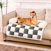 Funny Fuzzy pet couch cover cream-plaid plush for cozy lounging and sofa protection